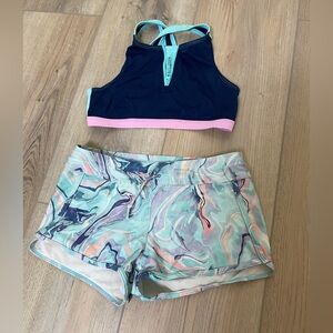 Athleta Girl Swim Set Crop Top with Pastel Marble Shorts